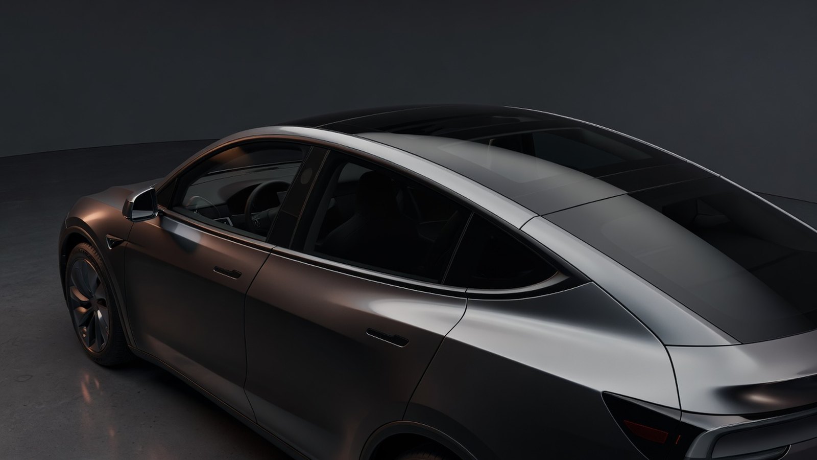 Modern electric crossover rear glass and panoramic roof showing factory-style privacy tint