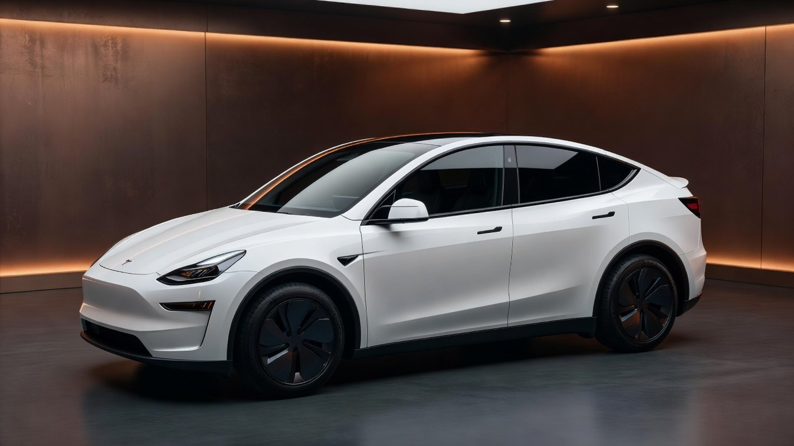 Modern electric crossover SUV with fresh ceramic window tint in a warm graphite tint studio